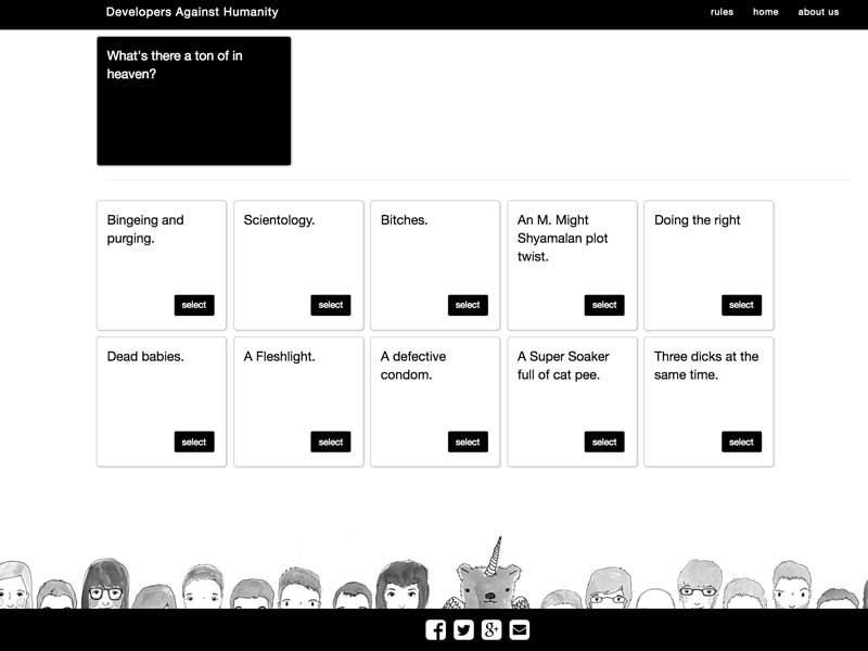 developers against humanity ember web application game by lataevia berry